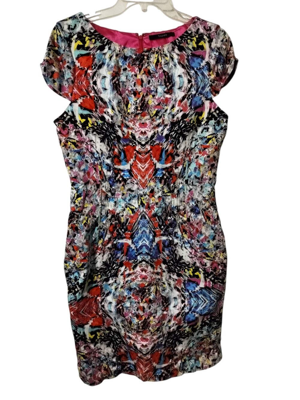 6085)Tahari A.S.L Multicolor Kaleidoscope Print Cap Career Cocktail Dress 10?